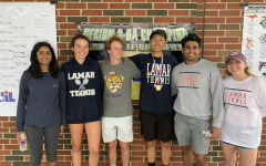 Players Mischa Wijesekera, Sophia Rassin, John Butler, Alex Koong, and Mikail Wijesekera stand with Coach Jenna Clary after their tournament