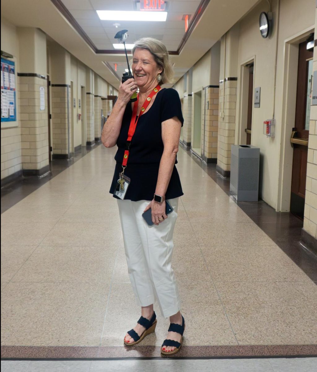 Ms. Walton's standing post at her typical spot during lunch duty.